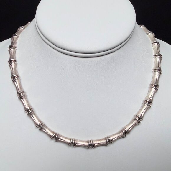 Vintage Sterling Silver Bamboo Link Choker Necklace & Bracelet Set 925 Italy 17" - Picture 10 of 16